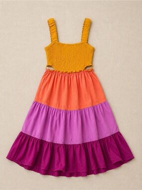 Frye NWT Colorblock Smocked Maxi Dress Large Boho Resort $139